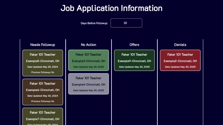 Screenshot of Browser Job Application Tracker