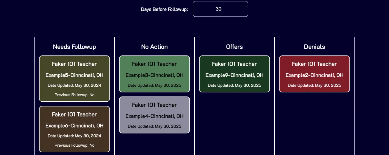 Screenshot of Browser Job Application Tracker